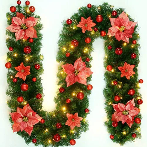 Vista 8 de Guirnalda de Navidad – Flores artificiales de ratán de Navidad de 8.8 pies, plantas de vid para interiores y exteriores, puerta de jardín
