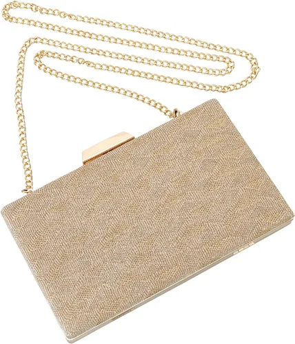 Vista 5 de Bolso de mano dorado para mujer, bolso de noche dorado para boda, fiesta, novia, graduación, hombro, bolso de mano dorado