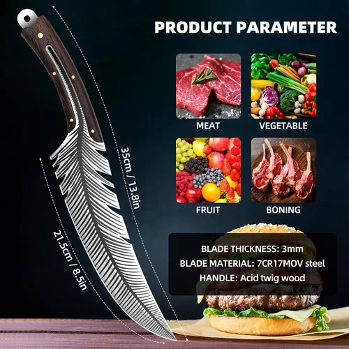 Vista 7 de Cuchillos de chef profesionales, cuchillo de deshuesado de plumas afiladas con vaina, cuchillo de chef de acero de alto carbono, cuchillo
