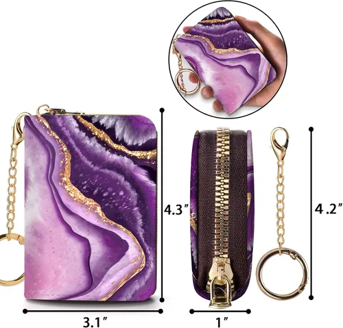 Vista 6 de Tarjetero RFID para tarjetas de crédito, cartera pequeña para mujer con llavero con cremallera, divertido estampado de cuero para tarjetas