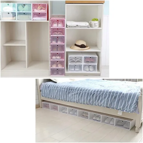 Vista 5 de Ochine Caja de almacenamiento de zapatos transparente apilable cajas de zapatos de plástico organizador de zapatos tipo cajón apertura frontal