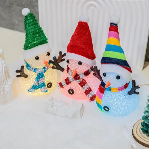 Vista 9 de YAKii Adornos de Navidad de 18.5 cm, lámpara de muñecos de nieve LED con cambio de color con sombrero y bufanda coloridos, pieza central
