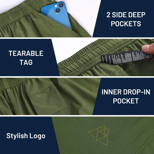Vista 5 de Haimont Pantalones cortos deportivos de 5 pulgadas para hombre ajuste seco con bolsillos resistentes al agua ligeros para entrenamiento y gimnasio