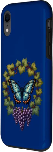 Vista 2 de Blue Winged Diana Fritillary Butterfly and Grape Vine Case for iPhone XR