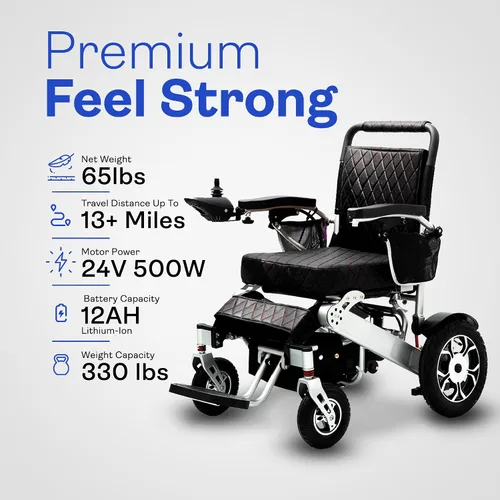 Vista 2 de Alton Mobility Wolf Remote Cuero Negro, Silla de ruedas portátil y ligera fácil de plegar para adultos y personas mayores, silla eléctrica y scooter