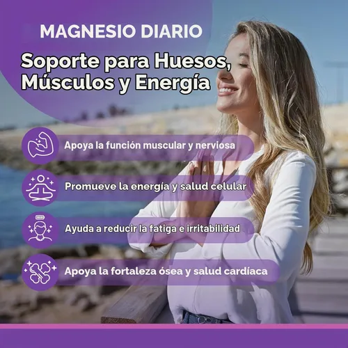 Vista 2 de Suplemento de magnesio puro de 250 mg con calcio, tabletas de magnesio de alta absorción para fuerza ósea, función muscular, relajación y apoyo