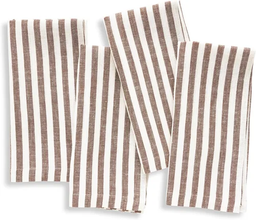Vista 18 de Solino Home Amalfi - Manteles individuales a rayas, de 14 x 19 pulgadas, juego de 4 unidades, tela natural, lino europeo, 100 % lino puro, hechos a