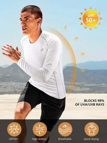 Vista 3 de Runhit Camisas de compresión para hombre de manga larga fresca y seca atlética, camisetas de entrenamiento para pesca y sol, mallas térmicas
