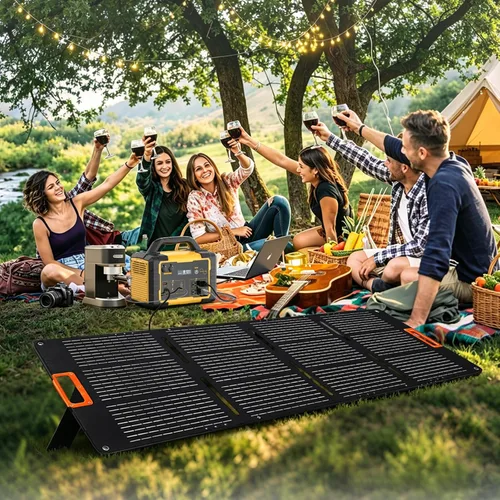 Vista 6 de 1000W Portable Power Station 1024Wh LiFePO4 for Outdoor & Home Yellow+200W Solar Panel