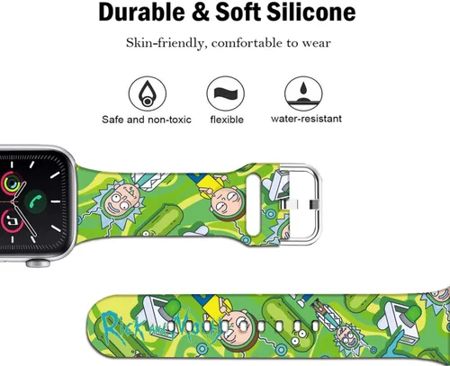 Vista 3 de Compatible con Apple Watch Band Rick and Morty de 1.496 pulgadas/1.575 pulgadas/1.614 pulgadas/1.654 pulgadas (Serie 10), correa mágica de silicona