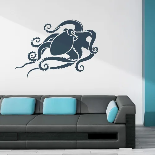 Vista 4 de Plantilla de arte de pared de pulpo, plantillas de pintura de pared para un fácil cambio de imagen de la habitación, plantilla grande para pintar