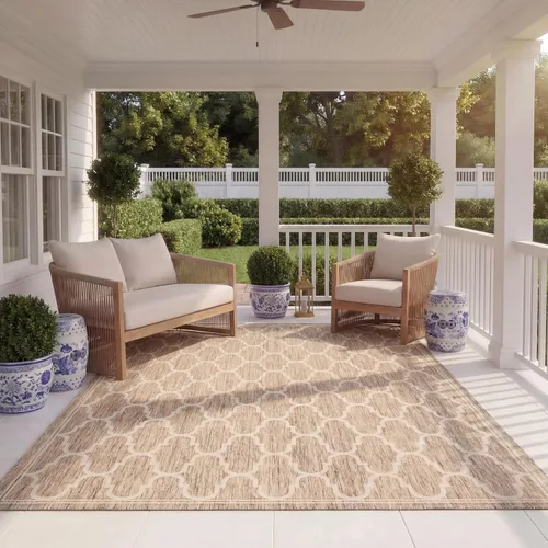 Vista 9 de SAFAVIEH Courtyard Collection - Alfombra decorativa de 4 x 5 pies 7 pulgadas, amarillo y beige, no desprende pelusa y de fácil cuidado