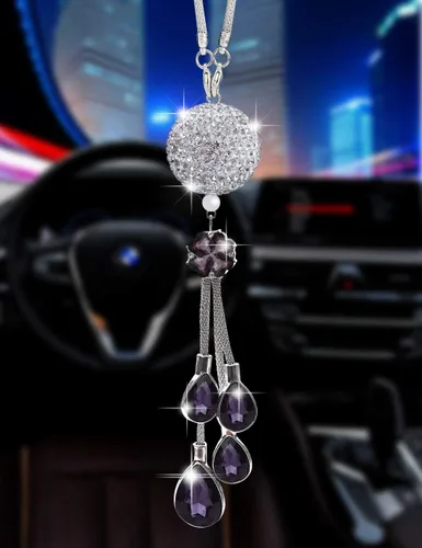 Vista 7 de Bling - Accesorios para autos, para mujeres y hombres, decoración colgante de cristal para espejo retrovisor, bola de cristal, cristal de buena