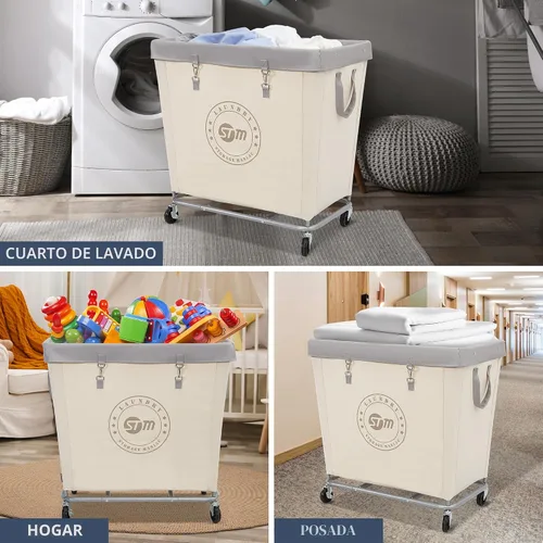 Vista 9 de STORAGE MANIAC Cesto de lavandería comercial con marco de acero resistente, carro de cesta de lavandería industrial de 320 L con ruedas para hotel