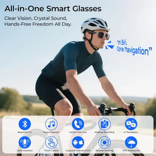Vista 7 de Lentes inteligentes con inteligencia artificial con traducción de más de 100 idiomas, Bluetooth 5.4 con GPT de chat, lentes de filtro de luz azul