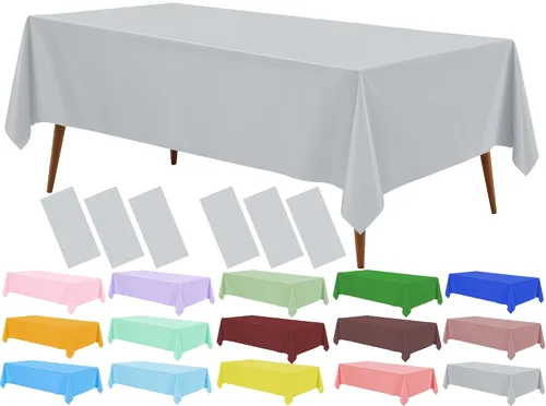 Vista 14 de Mantel de plástico crema, paquete de 2 manteles desechables color blanco hueso, mantel de 54 x 108 pulgadas para mesa rectangular, manteles