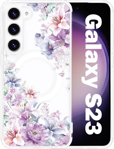 Vista 15 de Funda magnética para Samsung Galaxy S22 Ultra Flower, compatible con MagSafe, patrón floral transparente a prueba de golpes, parte trasera