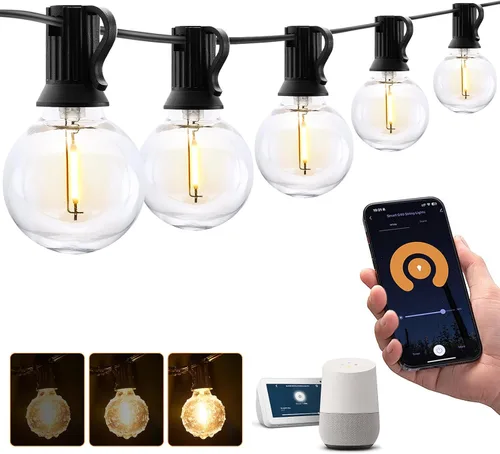Vista 12 de XMCOSY+ Guirnalda de luces inteligentes para exteriores, luces de patio G40 de 75 pies con 34 bombillas LED regulables, control WiFi y aplicación