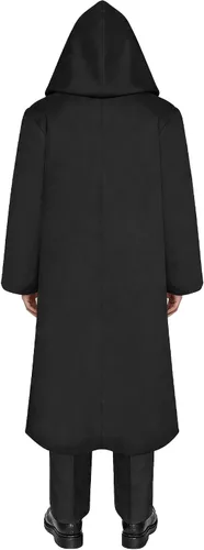 Vista 3 de Disfraz de caballero para hombre, túnica con capucha para Halloween, cosplay Negro