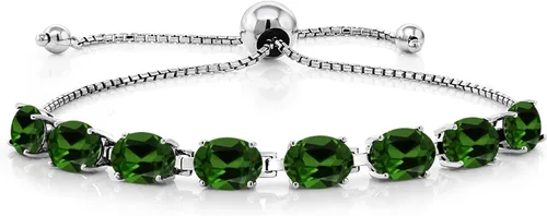 Vista 86 de Gem Stone King Pulsera de plata de ley 925 con piedra natal ovalada de 0.276 x 0.197 in para mujer, totalmente ajustable hasta 9 pulgadas