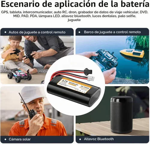Vista 8 de Batería de 5600 mAh 3.7 V con enchufe JST-PH 2.0 de 2 pines, batería recargable de 3.7 voltios para juguetes RC, iluminación (1S2P)