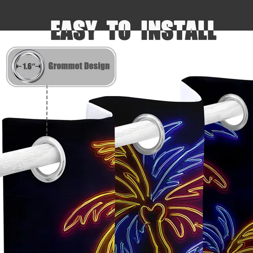 Vista 4 de Neon Palm Tree Curtains for Living Room, Synthwave Aesthetic Blackout Curtains for Bedroom, Grommet Drapes 39 Inch Length 2 Panels Set, Neon Palm