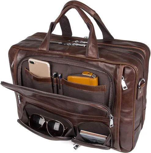 Vista 10 de Augus Maletín de viaje de negocios de cuero genuino bolsas de lona para hombres bolsa de portátil se adapta a 15.6 pulgadas portátil