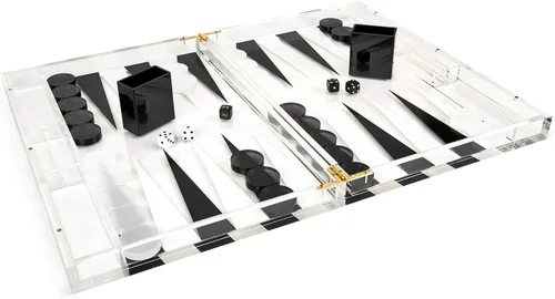 Vista 10 de TIZO Elegante juego de backgammon de Lucite negro de 18 pulgadas, chips de Lucite y tazas con cierre magnético, decoración elegante y práctica
