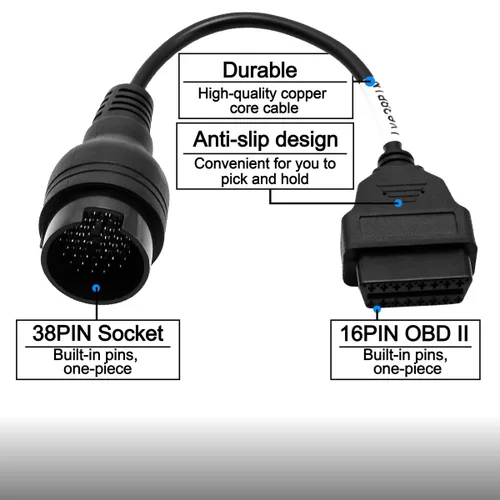 Vista 3 de cable de escaneo de diagnóstico OBD2 de 16 pines a 38 pines compatible con camiones Iveco