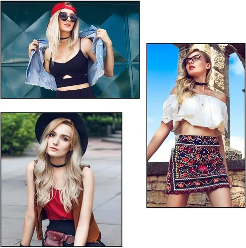 Vista 6 de Conjunto de collares gargantillas Outee, 9 piezas, color negro, gargantillas tatuaje de encaje para mujer