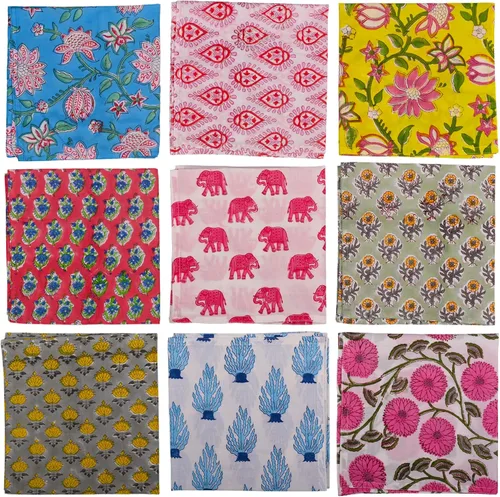 Vista 7 de DIYANAIMPEX 10 piezas de servilletas de tela de algodón con estampado de bloque manual hecho a mano Tamaño 16x16 pulgadas Servilletas impresas