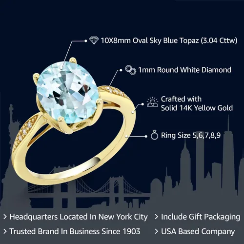 Vista 15 de Gem Stone King Anillo de compromiso de oro amarillo de 14 quilates de 2-3 quilates con piedra preciosa ovalada de 0.394 x 0.315 in y diamantes