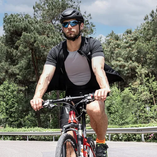 Vista 5 de Przewalski Camiseta de ciclismo para hombre, con cremallera completa, con 3 Negro