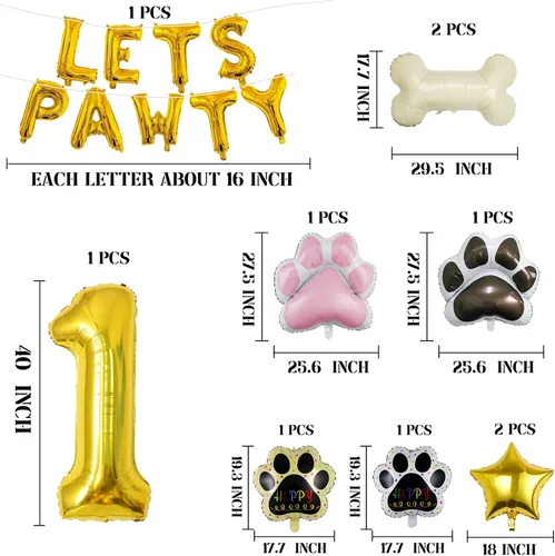 Vista 2 de Globos de 1er perro, 18 unidades, globos de pata de perro, decoración de cumpleaños, baby shower, globos dorados de números de 40 pulgadas, globos
