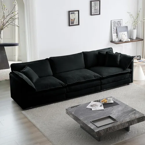Vista 9 de KIVENJAJA Sofá biplaza de chenilla, sofá grande de 2 plazas con nube, moderno y cómodo asiento profundo con 4 almohadas para sala de estar, Beige