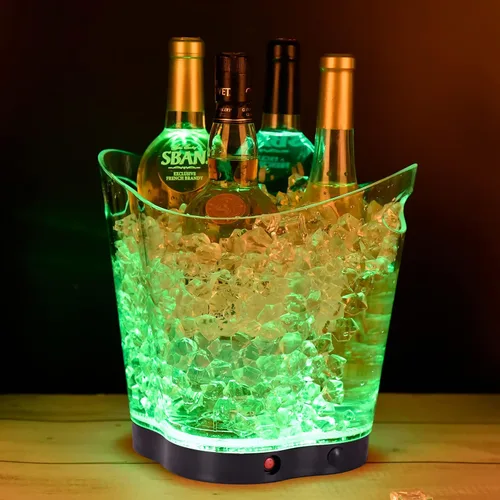 Vista 2 de Cubo de hielo LED – Cubo de hielo portátil colorido degradado de 6 litros, ideal para bar en casa, cerveza fría, champán y vino