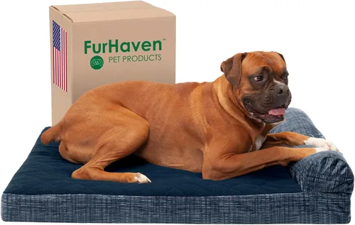 Vista 44 de Furhaven Cama de espuma viscoelástica para perros grandes con refuerzos extraíbles y funda lavable, para perros de hasta 95 libras - Sofá de Gris