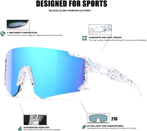 Vista 6 de SEKKAF Kids Sunglasses Youth Baseball Sunglasses for Boys Girls Softball Sports Sun Glasses UV Protection