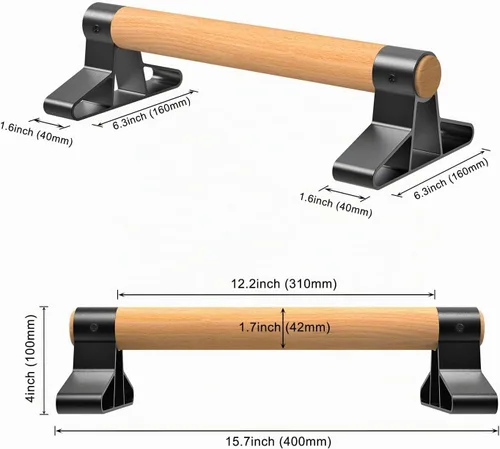 Vista 6 de SELEWARE Wood Push Up Bars Steel Calisthenic Parallette Bars Handstand Bars A: Agarre de madera (15.7"L x 4"H)