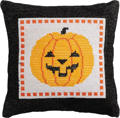 Vista 11 de Mud Pie Almohada de Halloween, almohada bordada Happy Halloween Naranja