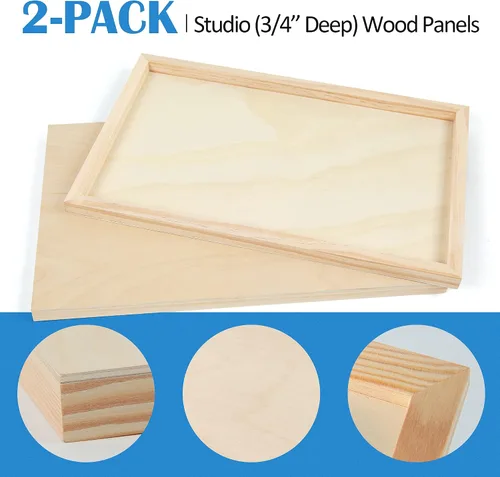 Vista 3 de Kit de Paneles de Lienzo de Madera de Abedul Sin Terminar, Falling in Art Paquete de 2 de 11x17'' Tablas de Cuna de Estudio de 3/4'' de Profundidad