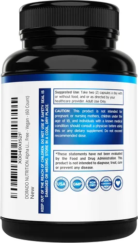 Vista 3 de Ácido alfa lipoico de 600 mg por porción, 60 cápsulas, potente antioxidante para neuropatía y salud cardiovascular (suplemento ALA) - Probado por