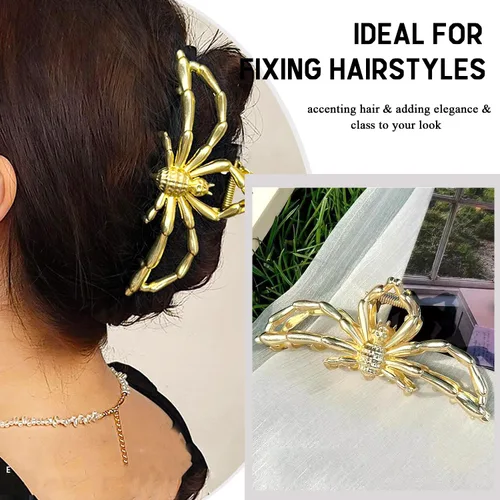 Vista 3 de Pinzas para el pelo de araña dorada de metal francés, pasadores grandes sin arrugas para cabello grueso y fino, horquillas elegantes para decoración