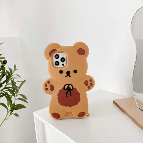 Vista 6 de Yatchen Bear Case Compatible con iPhone 7 Plus/8 Plus, funda de teléfono Kawaii, lindo oso de peluche de dibujos animados en 3D con llavero