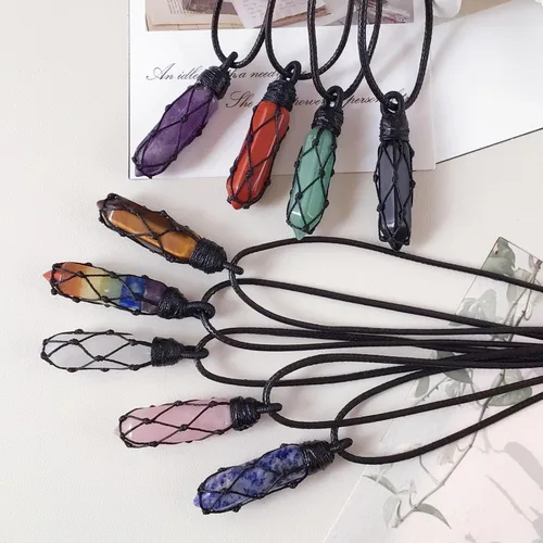 Vista 5 de EDEN'S CALL Hexagonal Crystal Point Pendant Necklace for Unisex Adjustable Dainty Natural Stone Pendulum Amulet for Good Luck