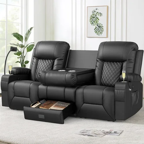 Vista 21 de Furnimat Juego de sofá reclinable con 2+1 piezas para sala de estar, sofá reclinable de 2 plazas en cuero, 1 silla reclinable con asiento de sofá