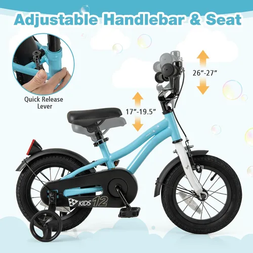 Vista 3 de BABY JOY Bicicleta deportiva de 12, 14, 16, 18 pulgadas, con ruedas de entrenamiento, asiento ajustable, freno de mano y freno de posavasos