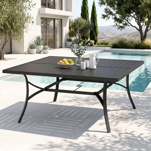 Vista 13 de PHI VILLA - Mesa de comedor al aire libre de 37 pulgadas, mesa de patio con malla de acero de metal, mesa de comedor con orificio para paraguas