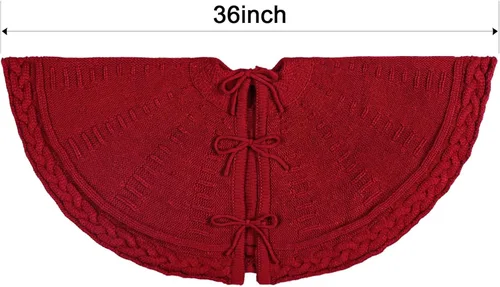 Vista 2 de Falda de árbol de Navidad de 36 pulgadas: falda de árbol de 6 pies, falda de árbol pequeño de punto trenzado color rojo vino, faldas de árbol