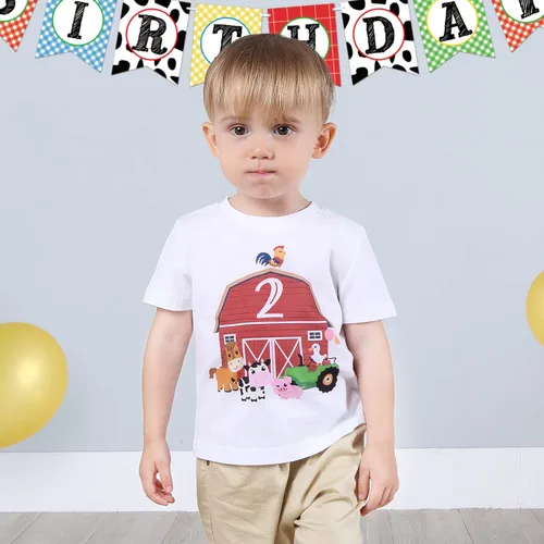 Vista 3 de Camiseta de bebé para 2 cumpleaños diseño de animales de granja 2 años de edad B-Day